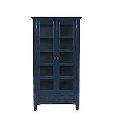 Farmhouse Tall Accent Storage Cabinet with Glass Doors and Adjustable Shelves