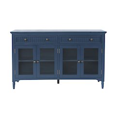 58" Glass Door Sideboard Cabinet–Cottage Transitional Buffet, Adjustable Shelves
