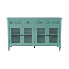 58" Glass Door Sideboard Cabinet–Cottage Transitional Buffet, Adjustable Shelves