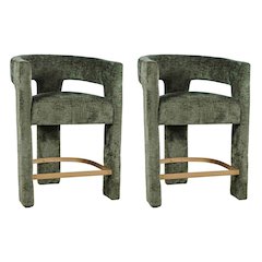 Modern Upholstered Counter Stool, Iron Frame, Forest, Set of 2