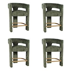 Modern Upholstered Counter Stool, Iron Frame, Forest, Set of 4