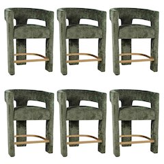 Modern Upholstered Counter Stool, Iron Frame, Forest, Set of 6