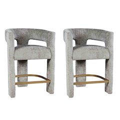 Modern Upholstered Counter Stool, Iron Frame, Grey, Set of 2