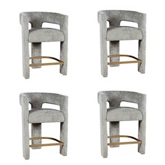 Modern Upholstered Counter Stool, Iron Frame, Grey, Set of 4