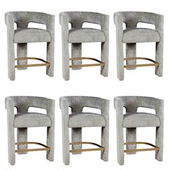 Modern Upholstered Counter Stool, Iron Frame, Grey, Set of 6