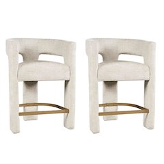 Modern Upholstered Counter Stool, Iron Frame, Natural, Set of 2