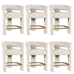 Modern Upholstered Counter Stool, Iron Frame, Natural, Set of 6