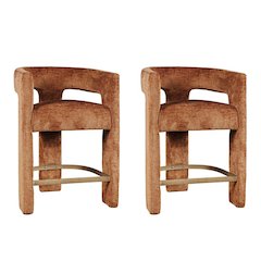 Modern Upholstered Counter Stool, Iron Frame, Rust, Set of 2