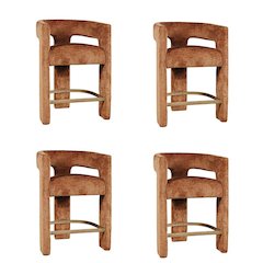 Modern Upholstered Counter Stool, Iron Frame, Rust, Set of 4
