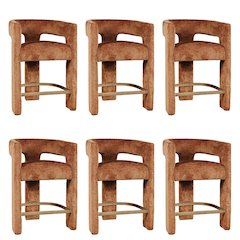 Modern Upholstered Counter Stool, Iron Frame, Rust, Set of 6