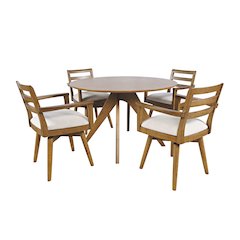 Axis Mid-Century Modern Five Piece Round Ladderback Swivel Dining Set