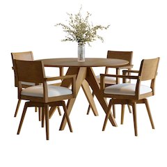 Axis Mid-Century Modern Five Piece Round Panel Swivel Dining Set