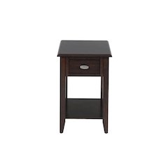 Brown Wooden Side Table with Drawer and Shelf, Bedside and End Table Bedroom