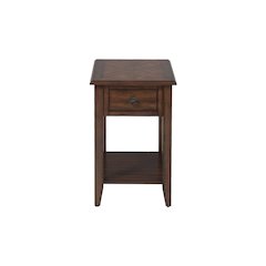 Brown Wooden Side Table with Drawer and Shelf – Elegant Bedside End Table