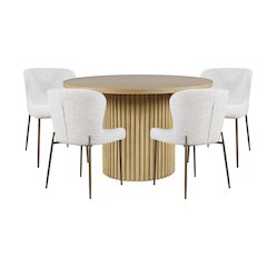 Auden Five Piece Mid-Century Modern Dining Set, Performance Upholstered Chairs