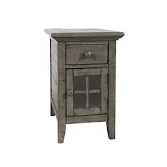 Beige Wooden End Table with Drawer, Bedside Side Table for Bedroom, Living Room