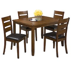 Rustic Brown Five Piece Dining Set - Table with Four Faux Leather Chairs