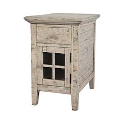 Beige Wooden End Table with Drawer, Bedside Side Table for Bedroom, Living Room