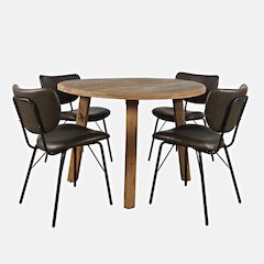Five Piece Round Rustic Reclaimed Solid Wood Round Dining Set