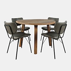 Five Piece Round Rustic Reclaimed Solid Wood Round Dining Set
