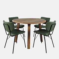 Five Piece Round Rustic Reclaimed Solid Wood Round Dining Set