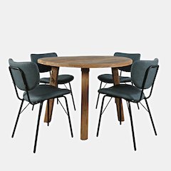 Five Piece Round Rustic Reclaimed Solid Wood Round Dining Set
