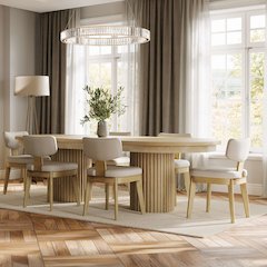 Auden 101" 7-Pc Mid-Century Modern Pedestal Dining Set, Upholstered Chairs