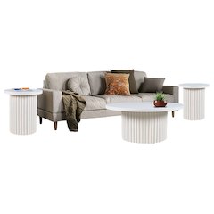 Auden Three Piece Mid-Century Modern Fluted Living Room Coffee and End Table Set