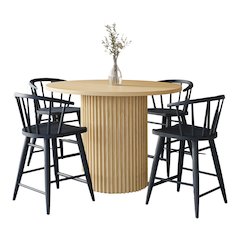 5-Piece Counter Height Dining Set with Round Table and Spindle Back Barstools
