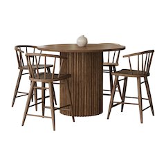 5-Piece Counter Height Dining Set with Round Table and Spindle Back Barstools