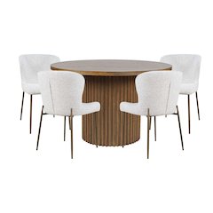 Auden Five Piece Mid-Century Modern Dining Set, Performance Upholstered Chairs