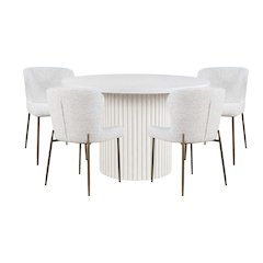 Auden Five Piece Mid-Century Modern Dining Set, Performance Upholstered Chairs