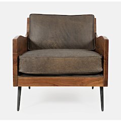 Karma Genuine Leather Solid Wood Rustic Accent Chair