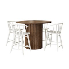 5-Piece Counter Height Dining Set with Round Table and Spindle Back Barstools