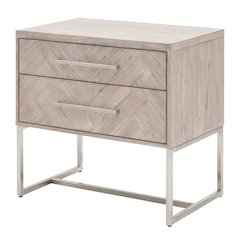 Gray Nightstand with 2 Drawers and Stainless Steel Handles for Bedroom Storage