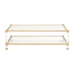 Gold Coffee Table with Steel PO Frame and Tempered Glass Top, Acrylic Accents