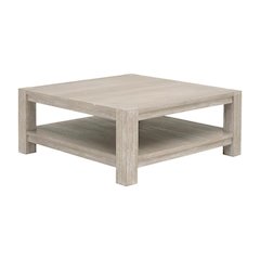 Gray Transitional Square Coffee Table, Solid Beed Wood Frame and Shelf Storage