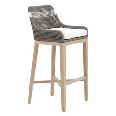 Durable Outdoor Barstool with Reversible Seat Cushion in Gray Teak Finish