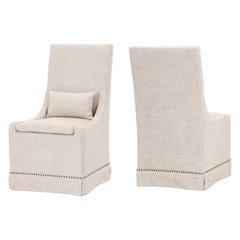 Beige Dining Chair 2-Piece Set, Stain-Resistant Fabric, Nailhead Trim