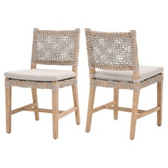 White Dining Chair 2-Piece Set, Solid Mahogany, Rope Design