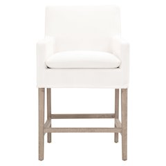 White Counter Stool, Solid Oak Base, Removable Slipcover