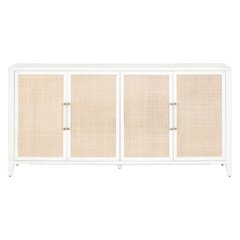 White Buffet Cabinet with Storage – Rattan Sideboard Cabinet for Bar Use