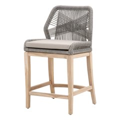 Gray Outdoor Counter Stool, Teak Legs, Aluminum Frame, Rope Weave