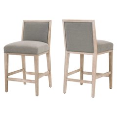 Gray Task Stool 2-Piece Set, Upholstered, Rubberwood Frame