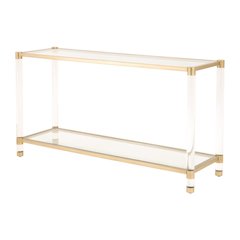 Console Table Gold, Glass Top, Acrylic Legs, Metal Frame