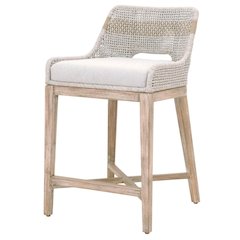 Gray Counter Stool with Mahogany Frame – Counter Height Chair Bar Seat