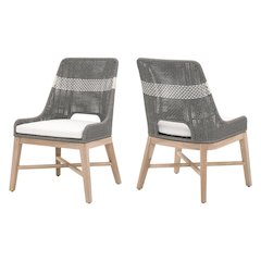 Gray Dining Chair 2-Piece Set, Solid Mahogany, Rope Pattern, X Base