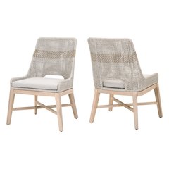 White Outdoor Dining Chair 2-Piece Set, Teak Base, Rope Pattern, X Base