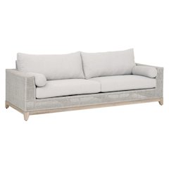 White Outdoor Sofa 90 Inches, Teak Base, Rope Weave, Removable Cushions