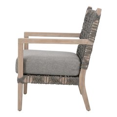 Transitional Outdoor Club Chair, Gray Teak Finish, Removable Foam Cushion